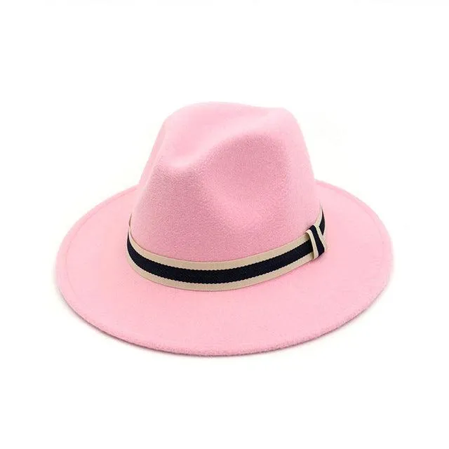 Striped Belt Flat BrimJazz Fedoras Hat