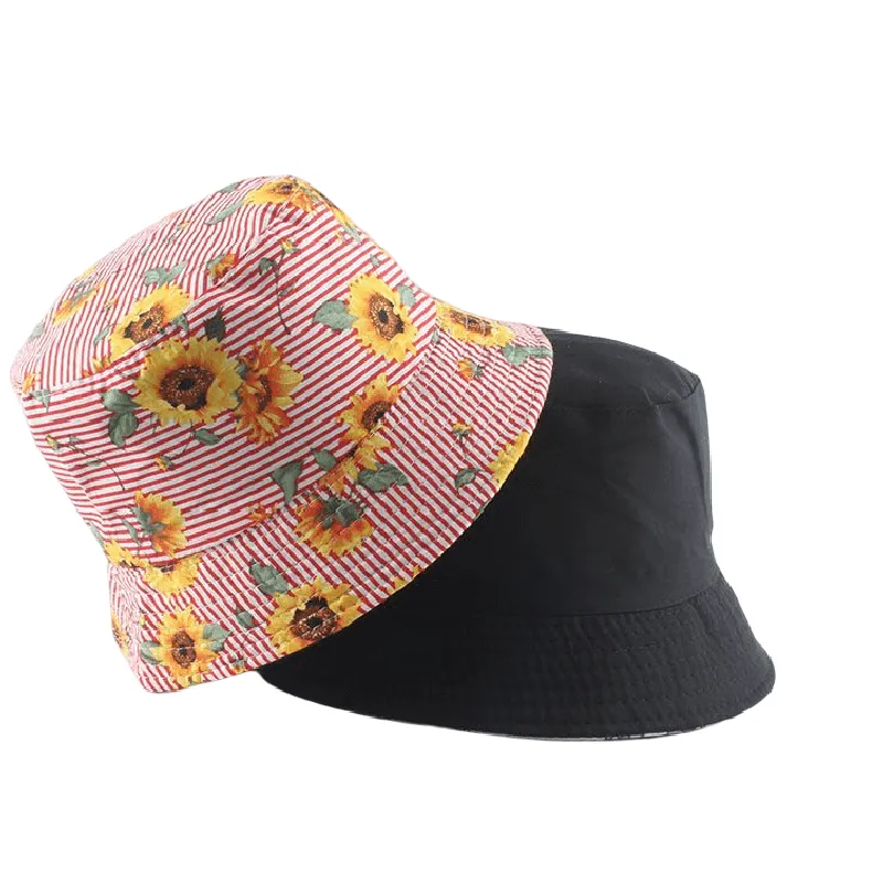 Sunflowers Striped Cotton Bucket Hat