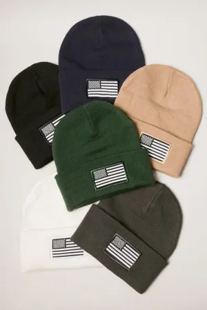 USA Flag Embroidery Patch Foldable Cuff Beanie Hat