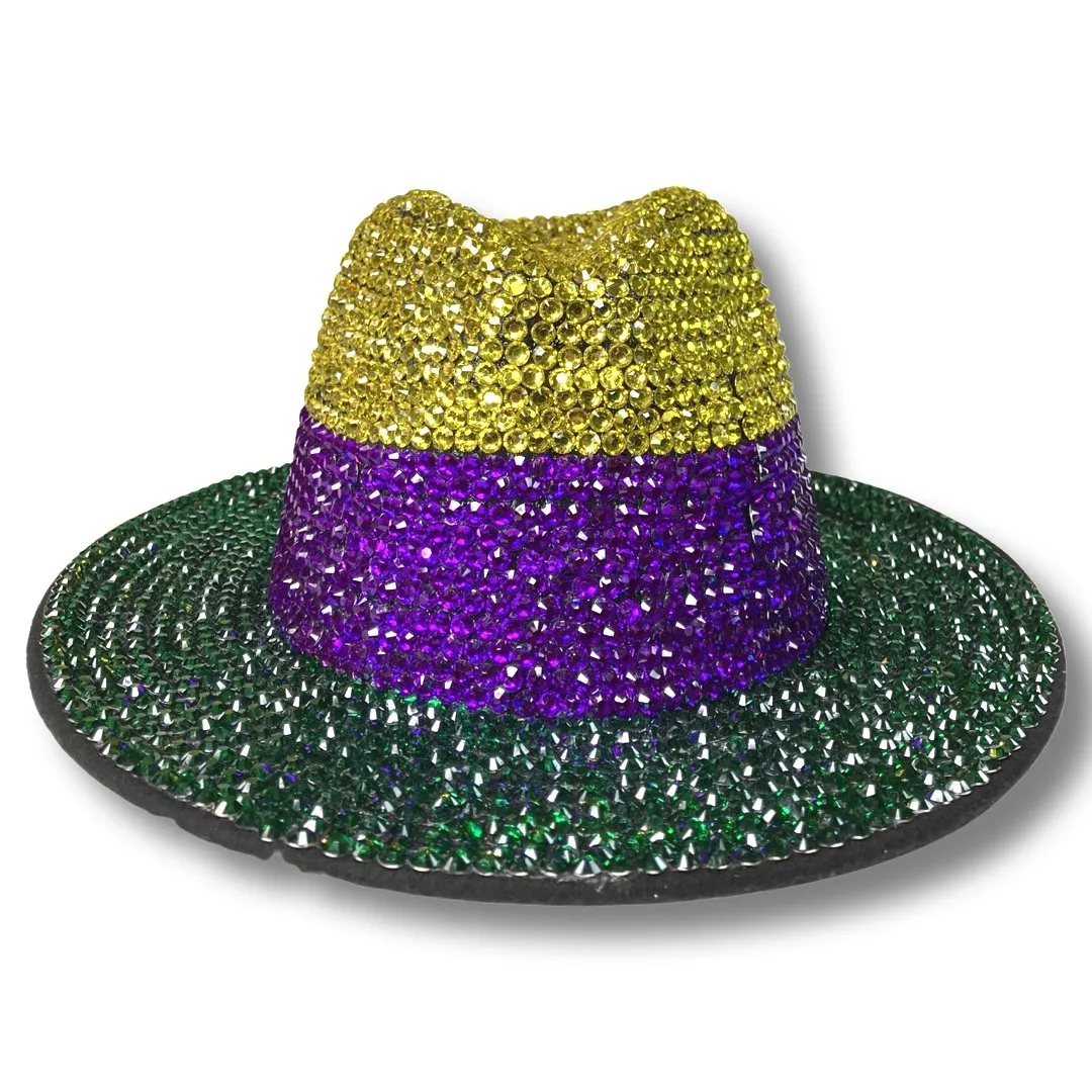 Wide Brim Fedora Hat - Mardi Gras