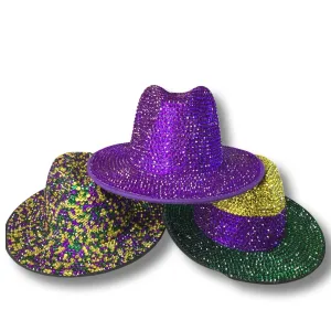 Wide Brim Fedora Hat - Mardi Gras