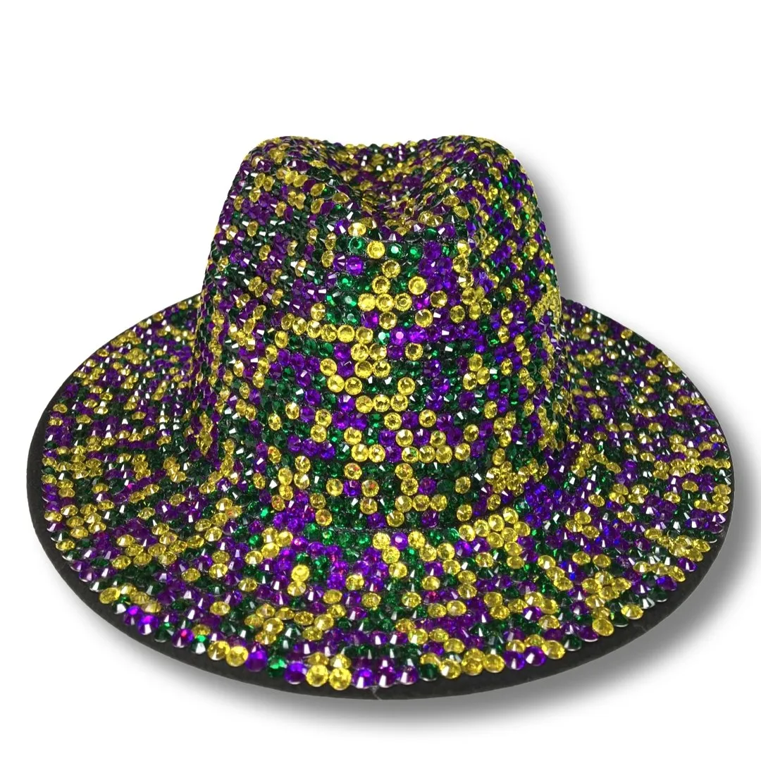 Wide Brim Fedora Hat - Mardi Gras