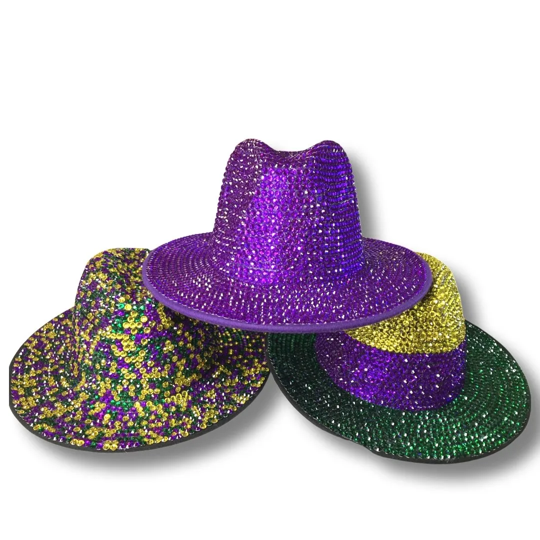 Wide Brim Fedora Hat - Mardi Gras